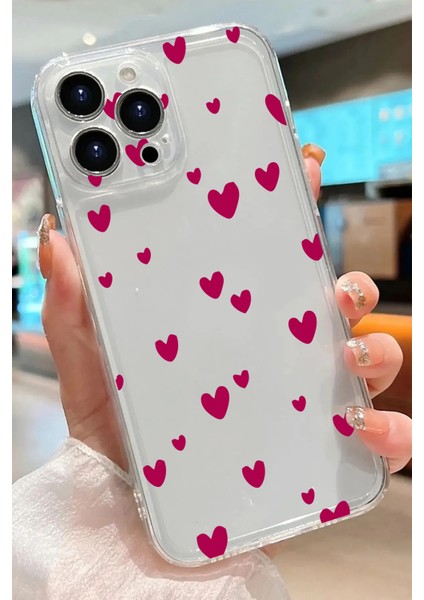 İphone 13 Pro Uyumlu Minik Kalpler Desenli Şeffaf Silikon Kılıf modelleri