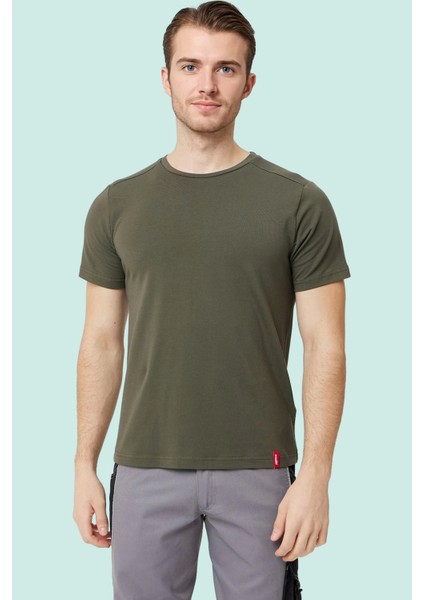 Armadillo Erkek Yazlık Tshirt Kaki Pamuklu Allium Basic Shirt Nefes Alabilir Rahat Kesim