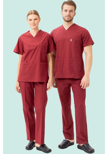 Terycotton V Yaka Bordosu Sağlık Üniforması Santolina Üniforma Doktor Hemşire Çalışanları Için
