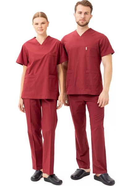 Terycotton V Yaka Bordosu Sağlık Üniforması Santolina Üniforma Doktor Hemşire Çalışanları Için fiyatları