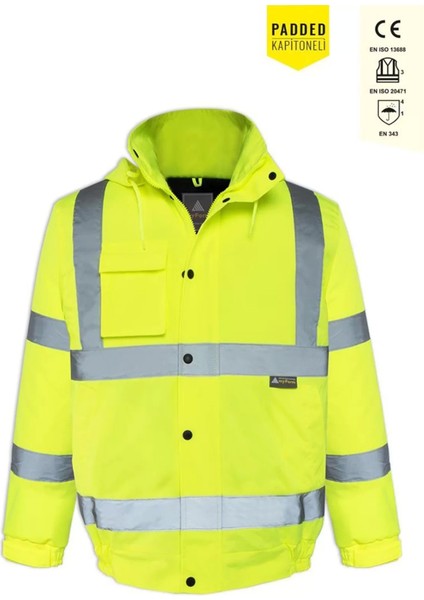 Yüksek Görünürlüklü Kışlık Iş Güvenliği Mont En 343 Olympus Essential Vis Bomber Lined Reflektörlü fiyatları