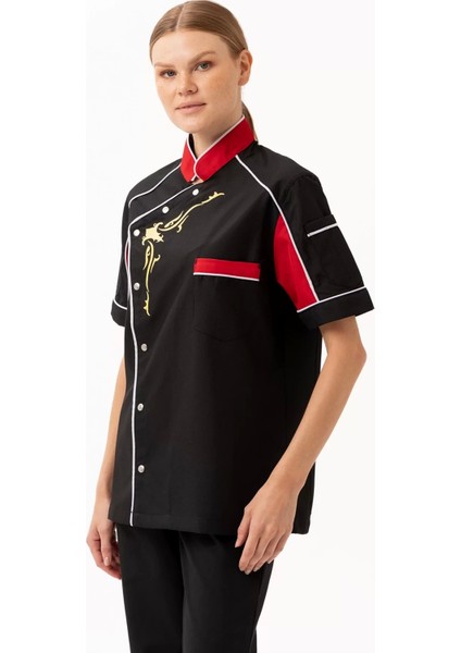 Aşçı Ceketi Kisa Kollu Siyahkırmızı 75 Polyester Evereste Şef Nefes Alabilir Hafif Şık Tasarım fırsatları