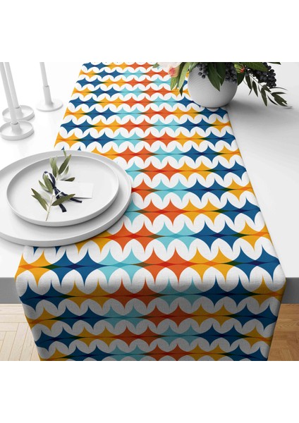 Geometrik Desen , Dijital Baskı , Çift Taraflı , Süngerli Fermuarlı 4 Adet Sandalye Minderi ve 1 Runner Mutfak Bahçe Yemek Masası 5li Set fiyatları