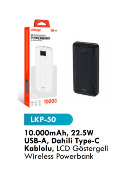 LKB50 22.5W Powerbank USB A, Usb-C Taşınabilir Hızlı Şarj Cihazı 10000 Mah LED Gösterge