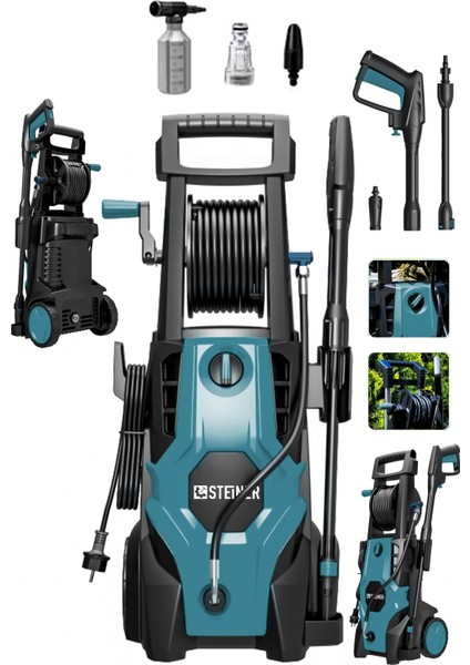 180 Bar Çelik Şanzuman Musluk ve Kovadan Çekme Özellikli Yüksek Basınçlı Bahçe Oto Yıkama Makinesi