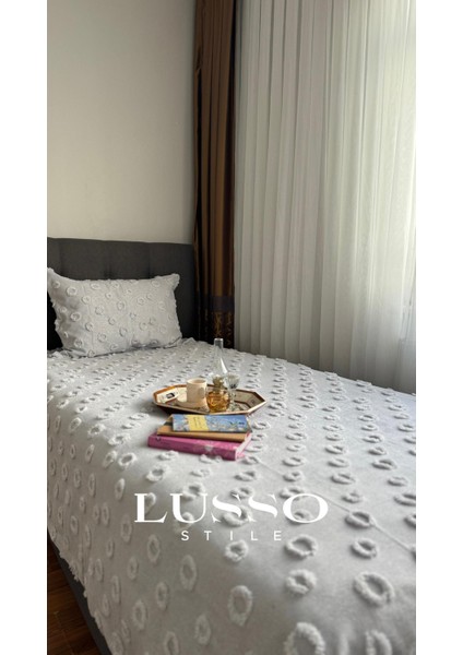 Ponpon Püsküllü Tek Kişilik Yatak Örtüsü Gümüş Gri 180x250 1 Adet Yastık Kılıfı