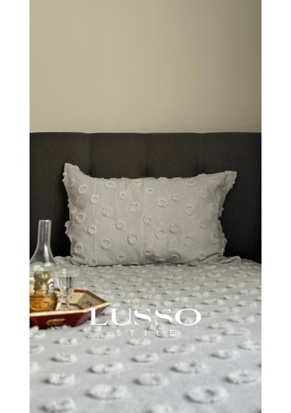 Ponpon Püsküllü Tek Kişilik Yatak Örtüsü Gümüş Gri 180x250 1 Adet Yastık Kılıfı modelleri