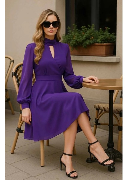 Tomris Yaka Detay Mor Şifon Elbide Business Women indirimleri