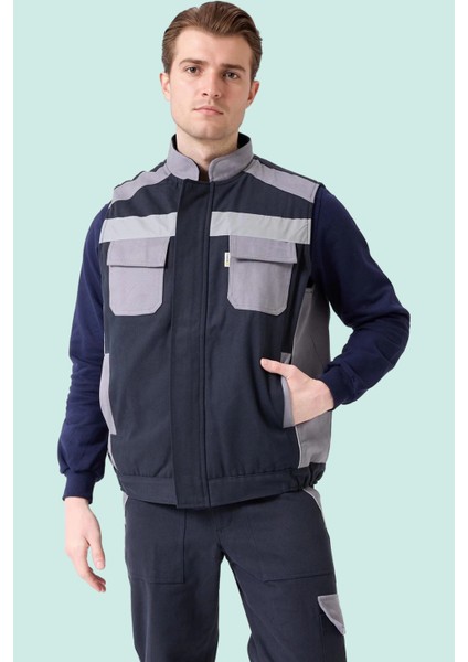 Kışlık Gabardin Iş Yeleği Grilacivert Su Geçirmez Urtica Outdoor Yelek Sıcak Tutucu Suya