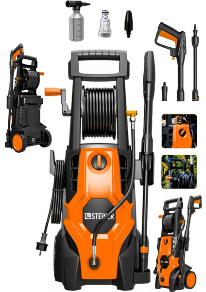 180 Bar Çelik Şanzuman Musluk ve Kovadan Çekme Özellikli Yüksek Basınçlı Bahçe Oto Yıkama Makinesi