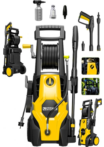 180 Bar Çelik Şanzuman Musluk ve Kovadan Çekme Özellikli Yüksek Basınçlı Bahçe Oto Yıkama Makinesi