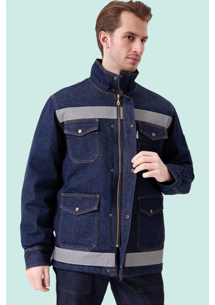 Kışlık Kot Iş Montu Soğuk Hava Korumalı Buhara Mont Kumaş Reflektörlü Dış Giyim