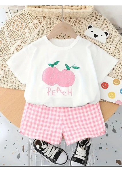 Kız Çocuk Meyve Desenli Yazlık 2’li Şortlu Takım – Şeftali ve Ananas Modelli modelleri
