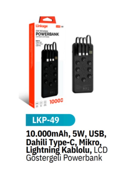LKB49 22.5W Powerbank USB A, Usb-C Taşınabilir Hızlı Şarj Cihazı 10000 Mah LED Gösterge