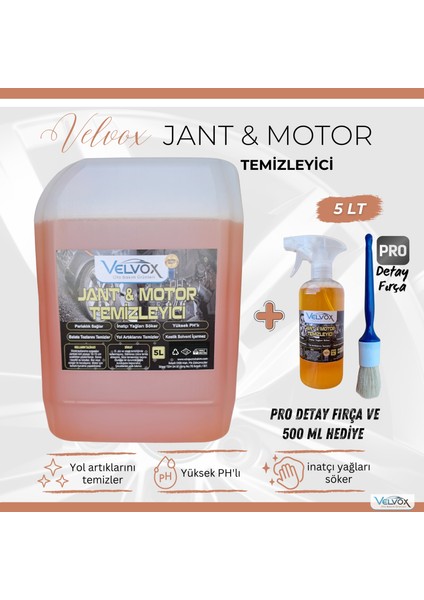 Jant ve Motor Temizleyici 5l, 500ML ve Pro Detay Fırça Hediye, Jant Temizleme, Motor Temizleme