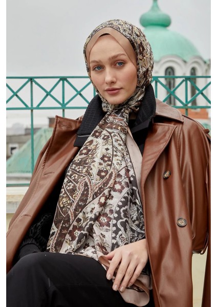 Sütlü Kahve Çizgili Hint Ipeği Şal fırsatları