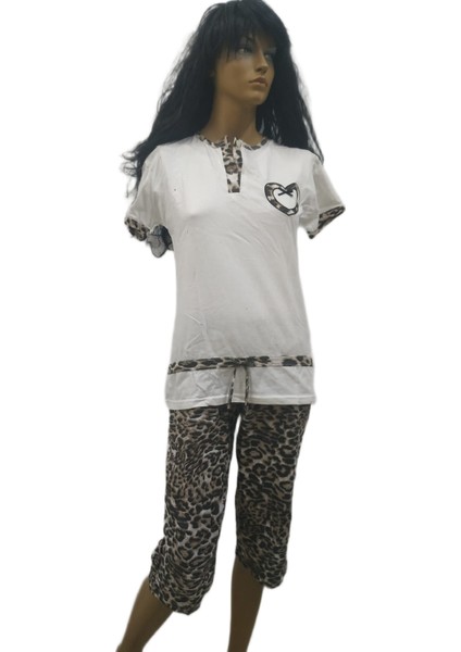 Bayan Leopar Kapri Bermuda Pijamatakım