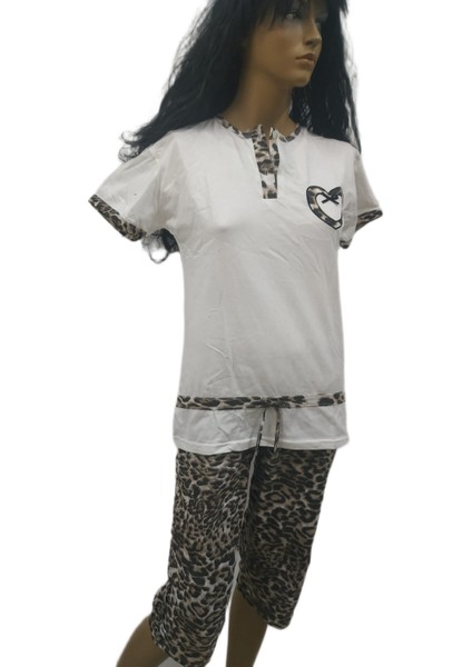 Bayan Leopar Kapri Bermuda Pijamatakım modelleri