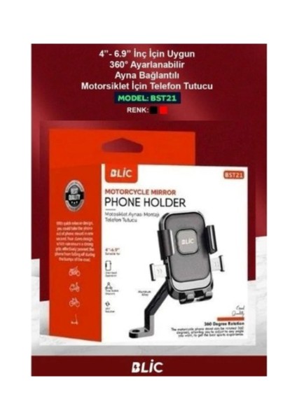 Ayna Bağlantılı Motosiklet Telefon Tutucu 4,5 - 7inch Arası Telefonlarla Uyumlu Siyah modelleri