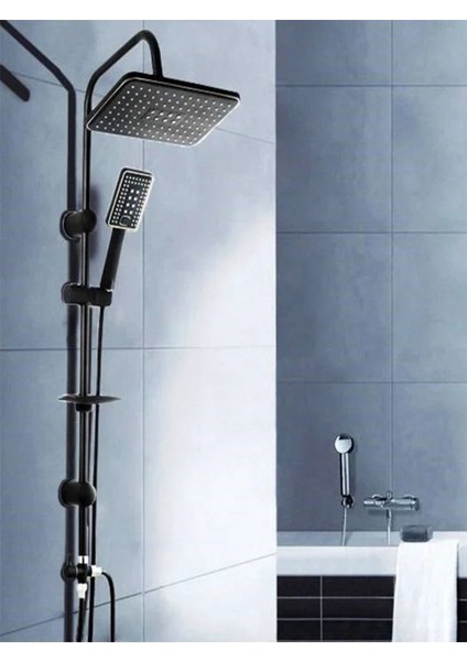 Mat Delta Siyah Robot Yağmurlama Tepe Duş Seti Banyo Lavabo Evye Batarya Seti