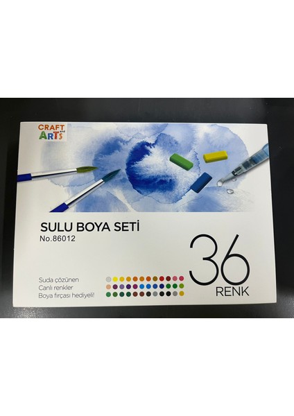 36 Renk Suluboya Seti - Metal Kutulu - Fırça, Su Kalemi, Çizim Kalemi, Sünger, Silgi ve Beyaz Akrilik Boya Hediyeli fırsatları