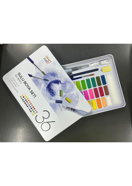 36 Renk Suluboya Seti - Metal Kutulu - Fırça, Su Kalemi, Çizim Kalemi, Sünger, Silgi ve Beyaz Akrilik Boya Hediyeli indirimleri