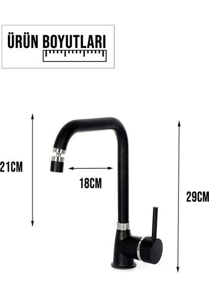 Siyah Delta Mutfak Evye Bataryası 360° Döner Başlıklı Musluk 5 Yıl Garantili modelleri