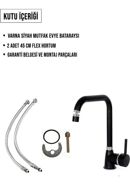 Siyah Delta Mutfak Evye Bataryası 360° Döner Başlıklı Musluk 5 Yıl Garantili fırsatları