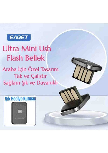 32Gb.Minik Usb Flash Bellek Metal Şık Araç İçin Mükemmel Uyum+Hediye Kutusu Usb Girişli Tüm Cihazlara Uygun Orjinal Sağlam