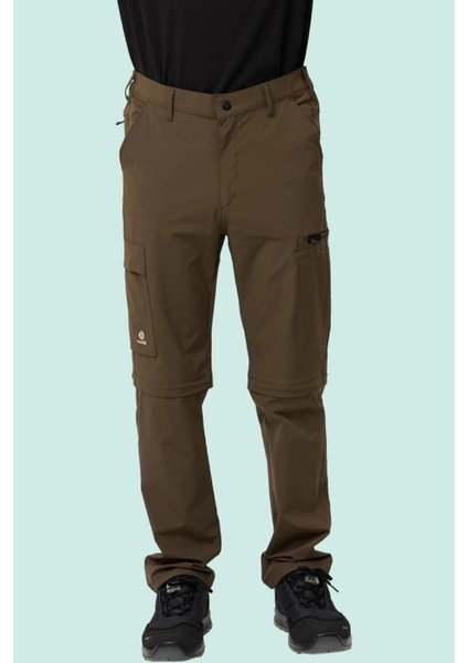 Erkek Düz Kaki Rüzgar Geçirmez Trekking Pantolonu Erciyes Outdoor Pantolon Dönüştürülebilir