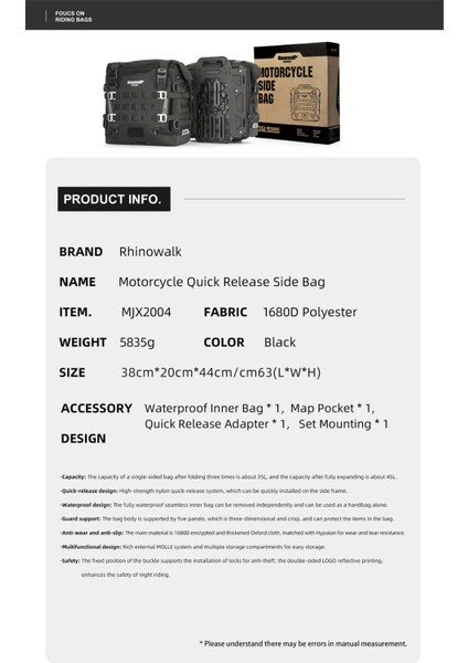35L Quick Release Yan Çanta, Mechanıc Seri – Su Geçirmez, Dayanıklı, Hızlı Tak-Çıkar Sistemli Motosiklet Çantası