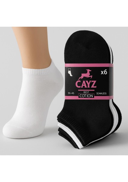 6 Çift Kadın Kısa Dikişsiz Patik Çorap - Siyah,beyaz,gri