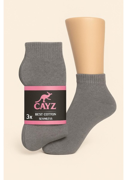 6 Çift Kadın Yarım Dikişsiz Çorap - Siyah,beyaz,gri