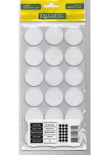 Yapışkanlı Zemin Koruyucu Keçesi 35 mm ( 18 Li Paket ) Masa Sandalye Koltuk Sehpa Parke Zemin