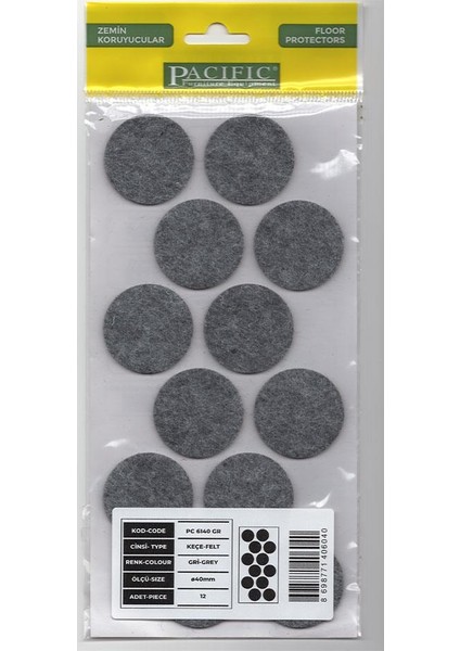 Yapışkanlı Yuvarlak Keçe 40 mm – 12 Adet – 4 Renk Seçeneği – Mobilya Zemin Koruyucu Keçe