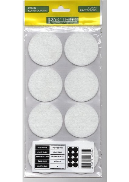 Yapışkanlı Yuvarlak Keçe 50 mm – 8 Adet – Mobilya, Zemin Koruyucu Keçe 4 Ayri Renk Seçenegi