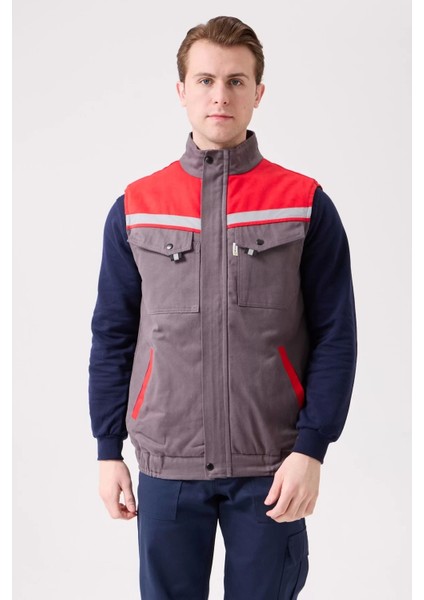 Kışlık Iş Yeleği Grikırmızı Gabardin Çok Cepli Royal Sıcak Tutucu Rüzgar Geçirmez Reflektörlü fiyatları