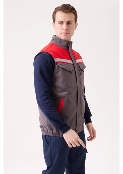 Kışlık Iş Yeleği Grikırmızı Gabardin Çok Cepli Royal Sıcak Tutucu Rüzgar Geçirmez Reflektörlü modelleri