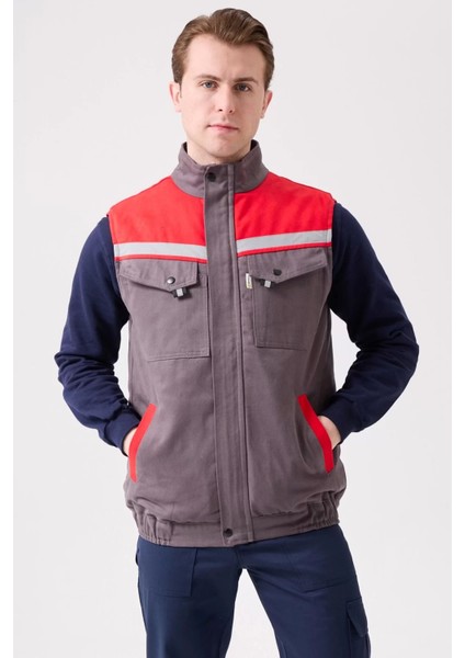 Kışlık Iş Yeleği Grikırmızı Gabardin Çok Cepli Royal Sıcak Tutucu Rüzgar Geçirmez Reflektörlü fırsatları