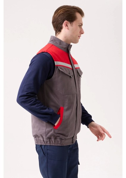 Kışlık Iş Yeleği Grikırmızı Gabardin Çok Cepli Royal Sıcak Tutucu Rüzgar Geçirmez Reflektörlü indirimleri