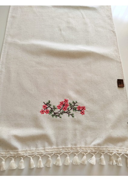 Nakışlı Otantik Organik Saçaklı Yumuşak Keten Runner 47X120 cm fırsatları