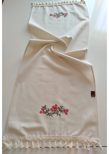 Nakışlı Otantik Organik Saçaklı Yumuşak Keten Runner 47X120 cm indirimleri