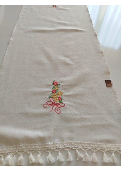Nakışlı Otantik Organik Saçaklı Yumuşak Keten Runner 47X120 cm fırsatları