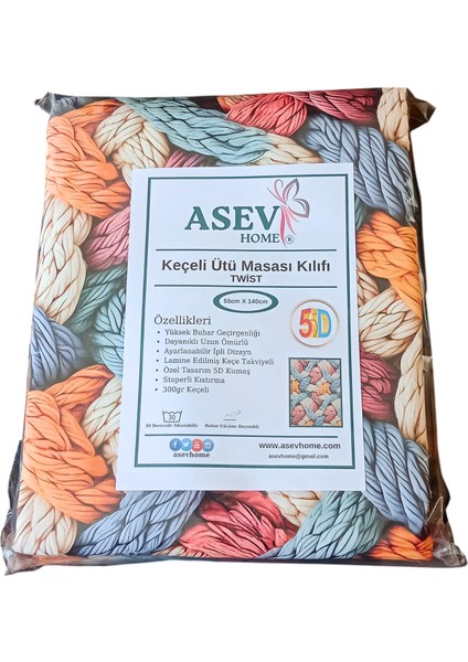 Ütü Masası Kılıfı Keçeli Büyük Boy Ipli Stoperli 5d Özel Kumaş 55X140CM Twist