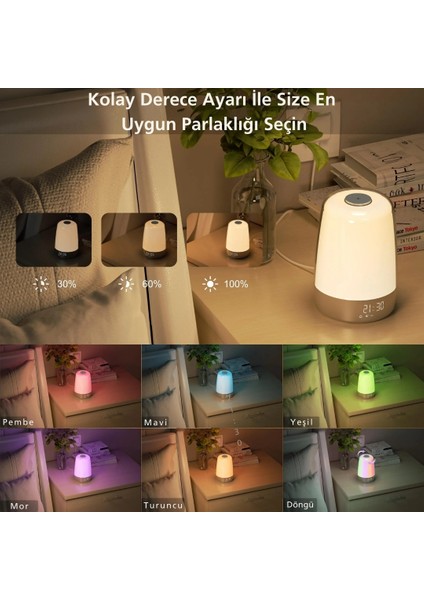 Gün Doğumu Simülasyonlu Çalar Saat Rgb Gece Lambası Dokunmatik Kontrol, Zamanlayıcı, Otomatik Kapanma, Enerjik Uyanış Için Alarm Saati indirimleri