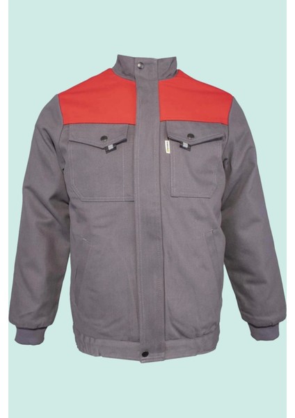 Kışlık Iş Montu Grikırmızı Pamuklu Polar Astarlı Nigra Tasarım