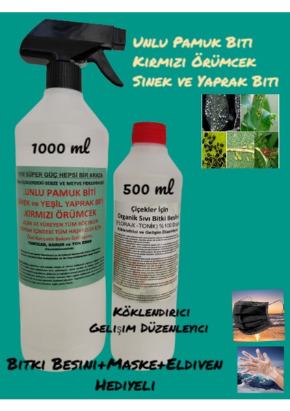 (1000 Ml) Çiçekler için Genel Haşere İlacı (Unlu Pamuk Biti Sinek ve Yaprak Biti Kırmızı Örümcek) +500 ml Bitki Besini