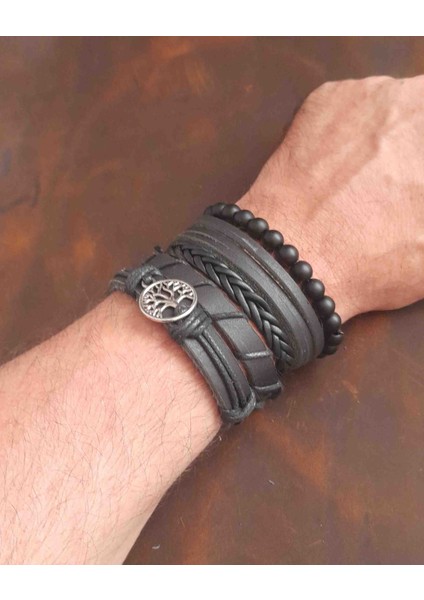 5'li Erkek Bileklik Hayat Ağacı Tasarım Gerçek Deri Bileklik modelleri