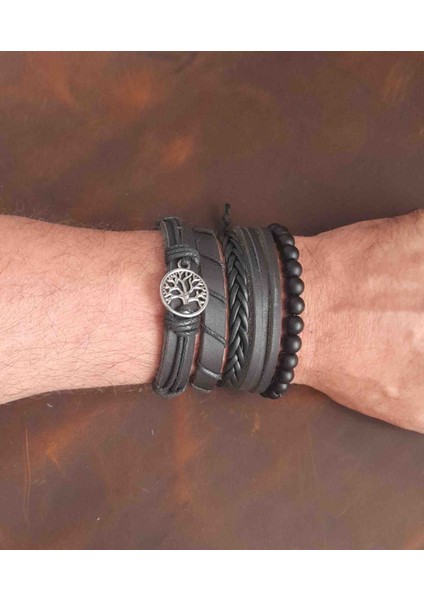 5'li Erkek Bileklik Hayat Ağacı Tasarım Gerçek Deri Bileklik fırsatları