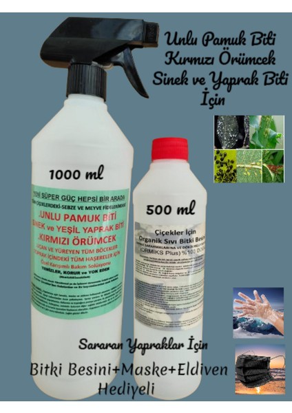 (1000 Ml) Çiçekler için Genel Haşere İlacı (Unlu Pamuk Biti Sinek ve Yaprak Biti Kırmızı Örümce +500 ml Bitki Besini